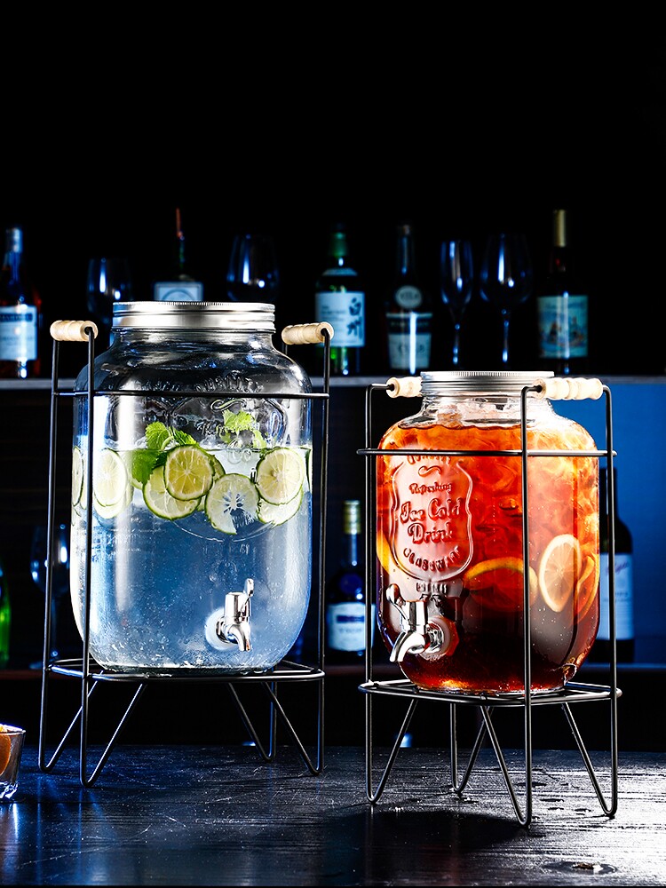 Large Capacity Cold Kettle Glass Jars Self-service Drinks Bucket commercial juice cans with tap Home Container Coke barrels
