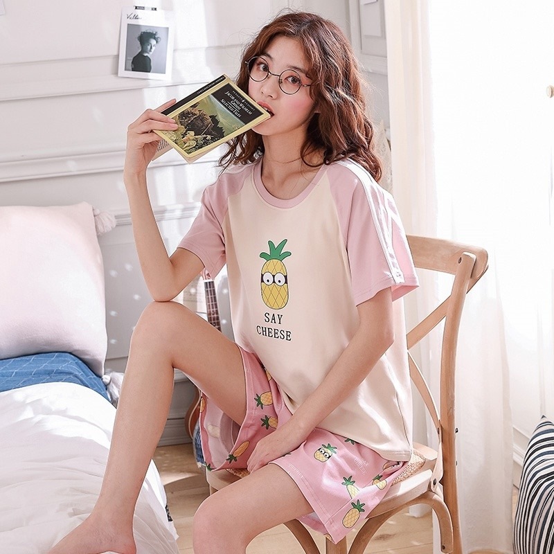 Fresh 2019 Womens Summer Set New Walk Dorm hồng mỏng Ngủ Nghỉ ngơi Ingenal Pajama ngắn tay áo.