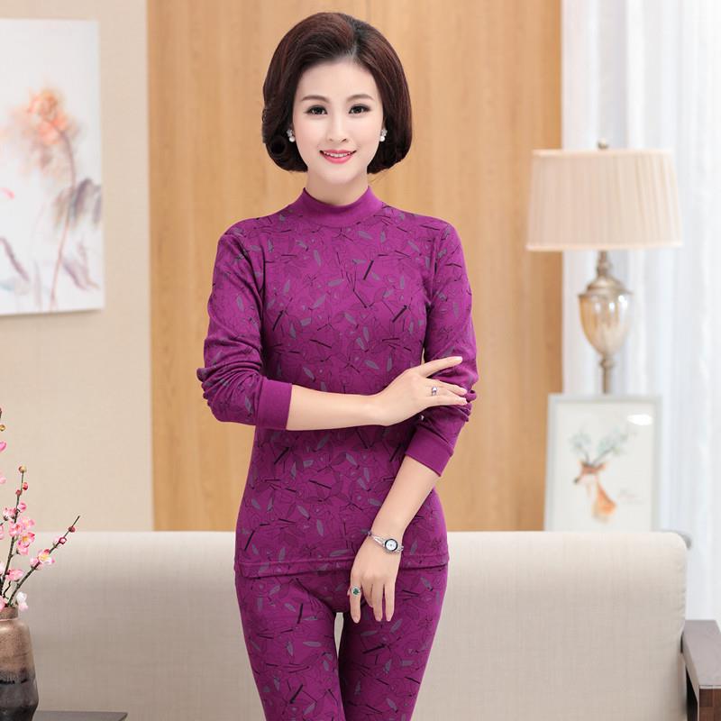 Trung niên người già quần mùa thu bông quần áo len womens trung niên quần mùa thu set womens quần đỏ 2019.