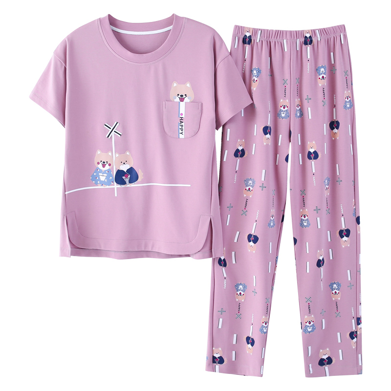 . Harajuku Hàn Quốc phiên bản cổ tích lớn mã pajama con trai mùa hè hai mảnh bộ của phụ nữ hiển thị mỏng nhỏ quần áo gia đình quần người lớn