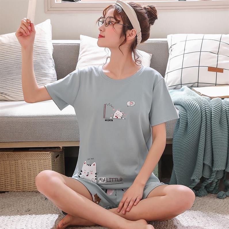 Tính cách ngắn tay học sinh trung học cô gái con trai yang-Seisen lớn màu xanh mùa hè pajama bộ womens phong cách châu Âu.