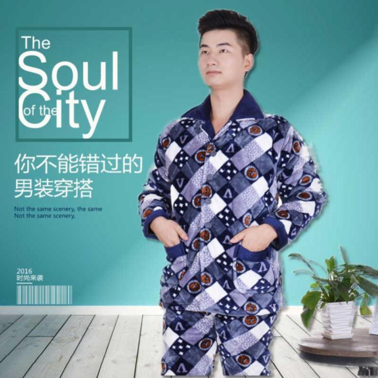 đồ ngủ cotton mens ba câu chuyện dài tuổi người đàn ông cộng với nhung bánh sandwich bông ấm mùa đông trung niên và ngoài mặc cũ người đàn ông dày mùa đông.