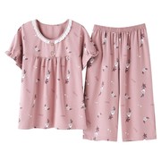 Pajama cô gái mùa hè ngắn tay áo quần bảy điểm lãng mạn bông mỏng loose-fitting phù hợp với nhà mùa xuân hai mảnh bộ.