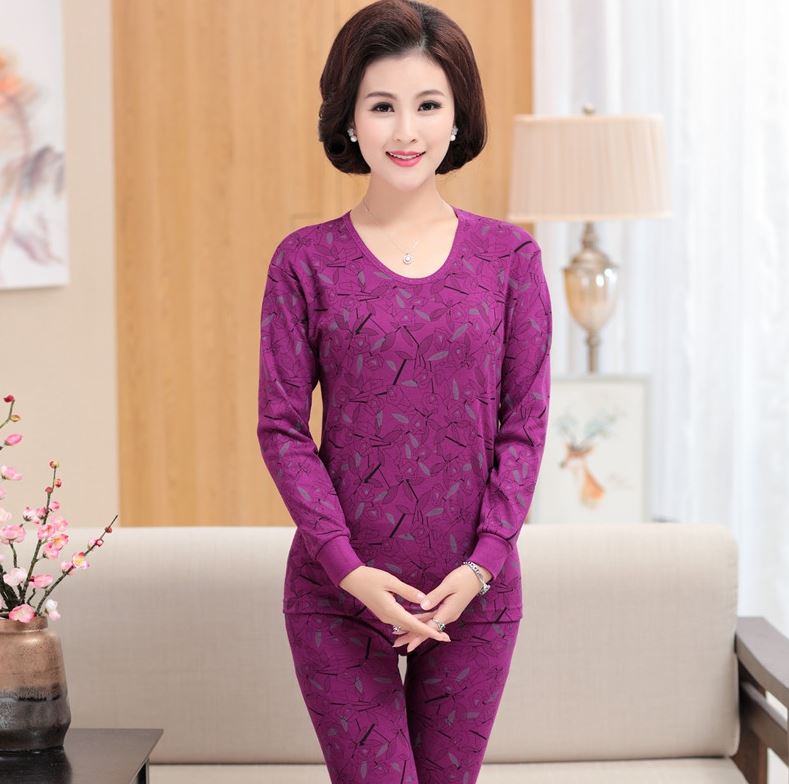 Mùa xuân và mùa thu womens thoải mái đồ lót nửa cổ áo cao trung niên cao niên 60 mỏng áo len mẹ quần quần áo mùa thu mùa thu được thiết lập.