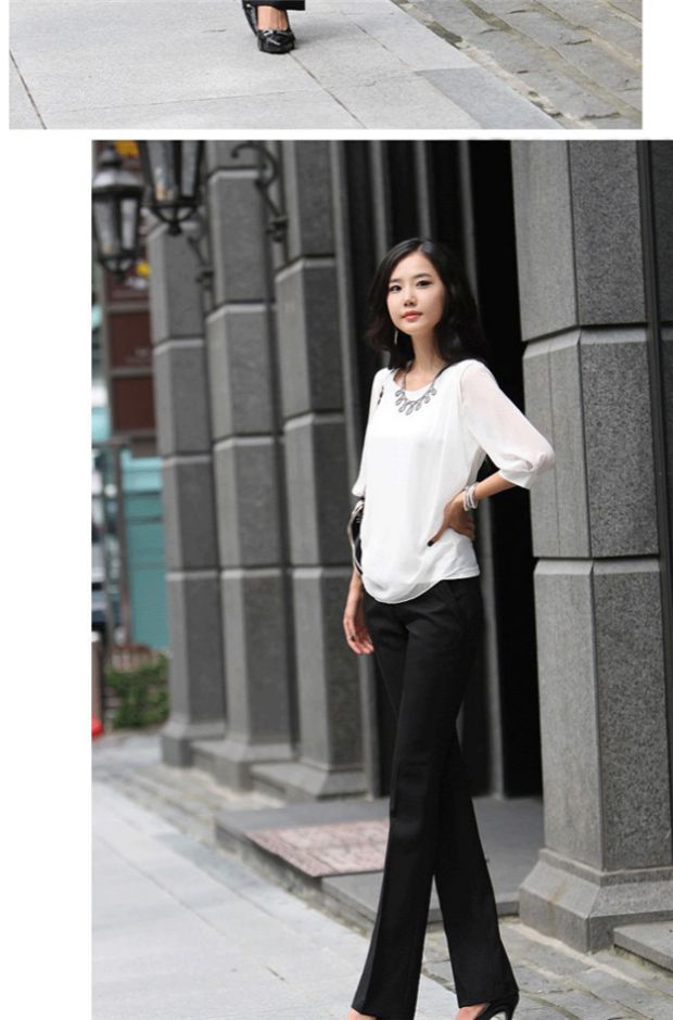 Mùa xuân và mùa hè size lớn màu đen Slim váy dụng cụ công sở quần dài eo cao chân thẳng quần chuyên nghiệp quần nữ mẫu áo sơ mi nữ cổ tròn đẹp