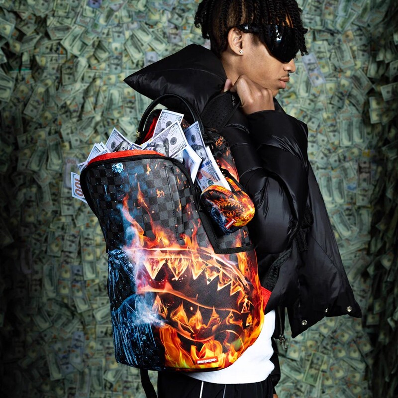 Sprayground Shark Mouth Ice and Fire Patchwork Backpack Checkerboard Pattern Sg Trendy Brand School Bag Backpack W1145703 Sprayground Shark Mouth Ice and Fire Patchwork Backpack Checkerboard Pattern Sg Trendy Brand School Bag Backpack W1145703
