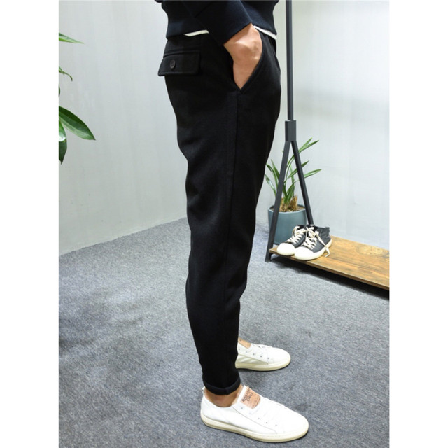 Mr. Hu's 2024 winter men's sj solid color woolen thick casual pants micro-taper slimming slim-fitting pants quick sleep Jiupingdao