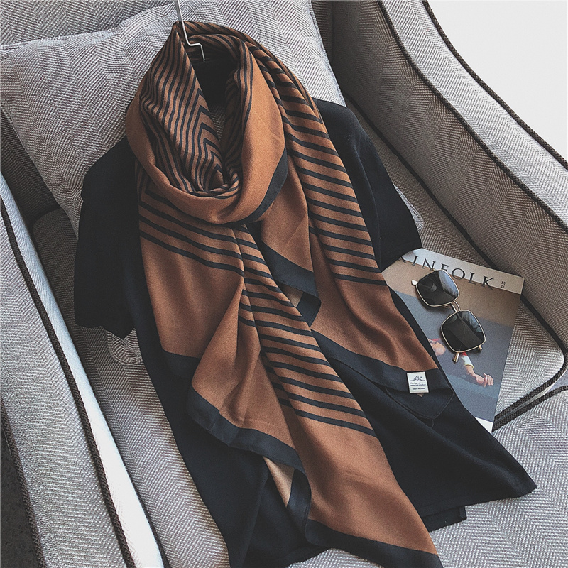 Scarf female spring and autumn models winter western style fashion wild increase thin section dual-use cotton and linen striped scarf linen scarf