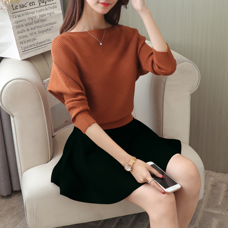 mùa thu thời trang bộ của phụ nữ trang phục mới 2019 áo len dưới lỏng lẻo với váy knitsweater ròng mùa đông màu đỏ hai mảnh bộ thủy triều