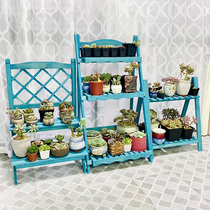 Flower Shelf shelf garden balcony multi-layer fleshy green divine modern simple living room solid wood floor-standing shelf