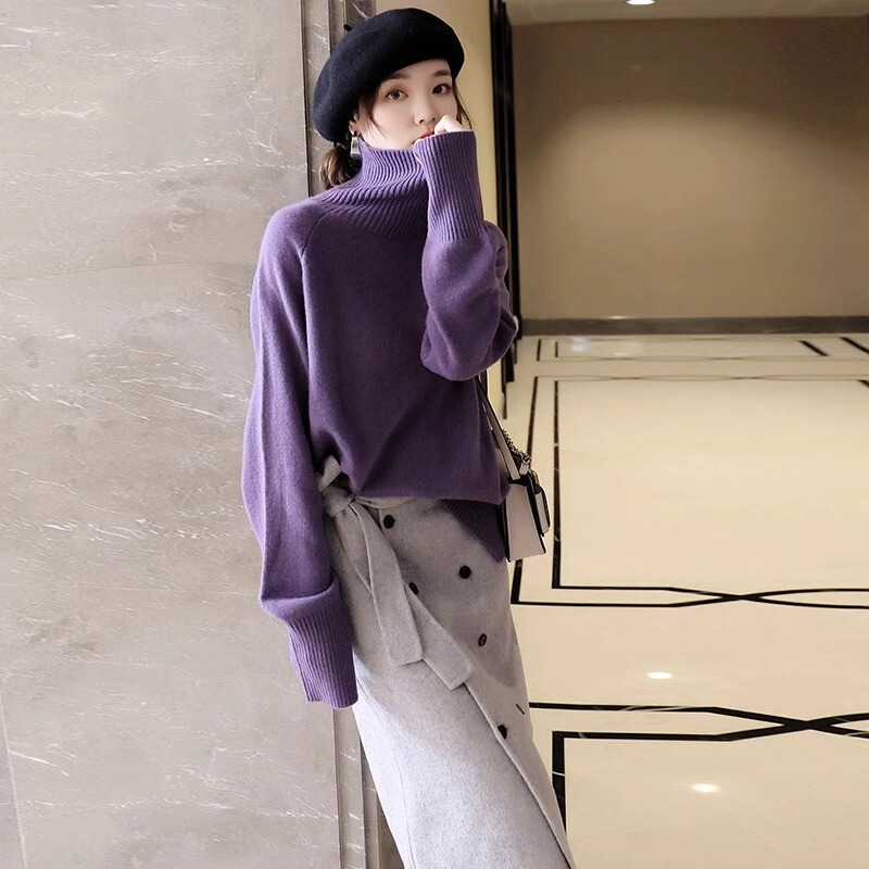 2023 New Autumn and Winter Purple Turtleneck Versatile Knitted Base Shirt for Women, Inner Sweater with a High-End Feel