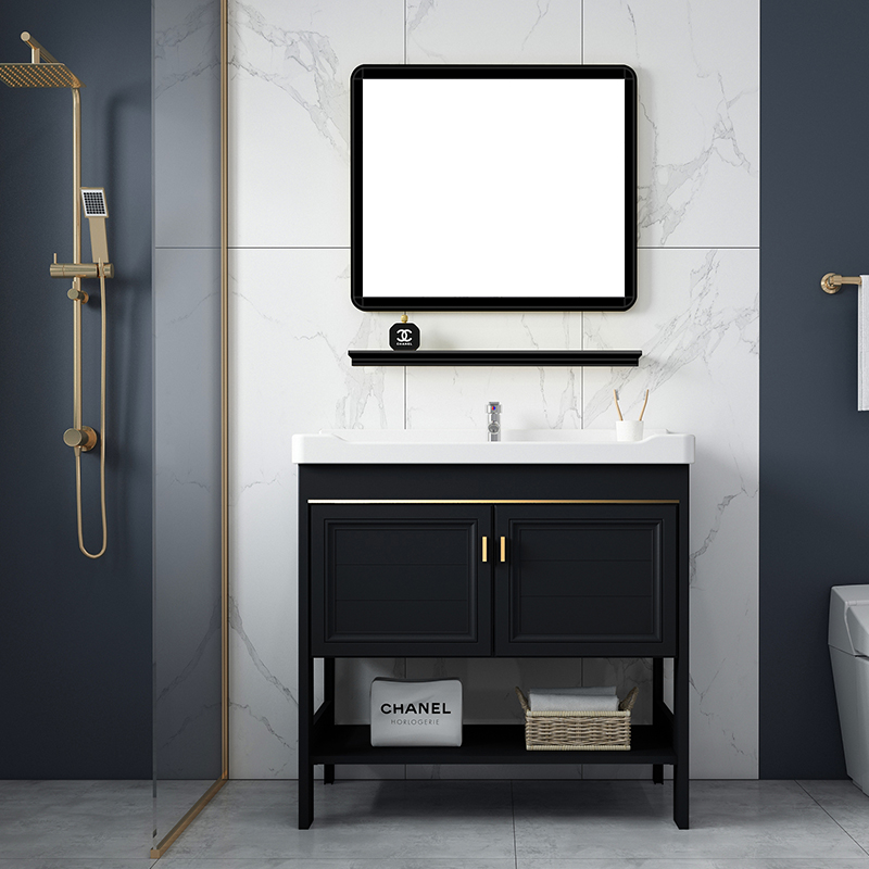 Floor-type washbasin cabinet Composition small household type washing bench Black space aluminium Baths cabinet Composition Handwashing table basin