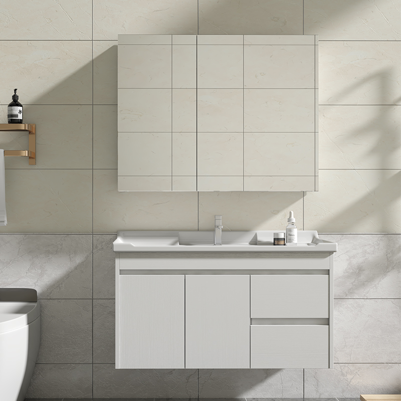 Solid wood bathroom cabinet bathroom wall-mounted washbasin integrated ceramic basin small apartment balcony washbasin combination cabinet