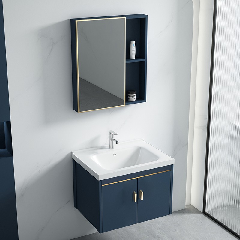 Light luxury space aluminum small apartment bathroom cabinet combination washbasin powder room ceramic wall-mounted washbasin balcony basin