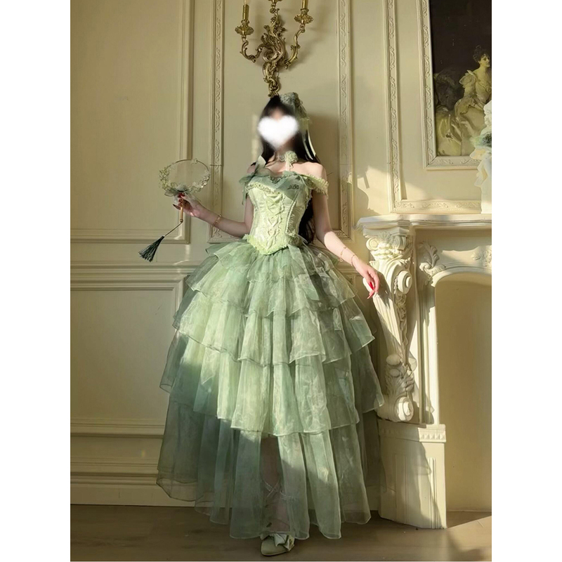 Wisteria Waterfall Lolita Wedding Dress Green Student Coming-Of-Age Ceremony Birthday Party Jsk Suspender Dress