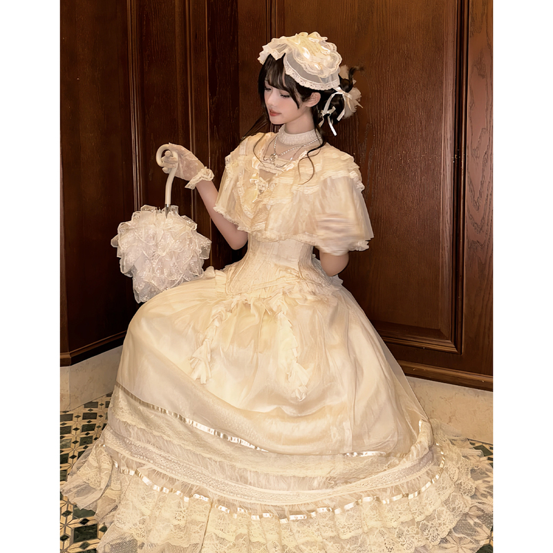 Zhiguang Lolita Evening Dress, French Retro Style, Suitable for Student Parties, Small Formal Dress, Welcome Dress, Wedding Dress, and Can Be Worn Daily