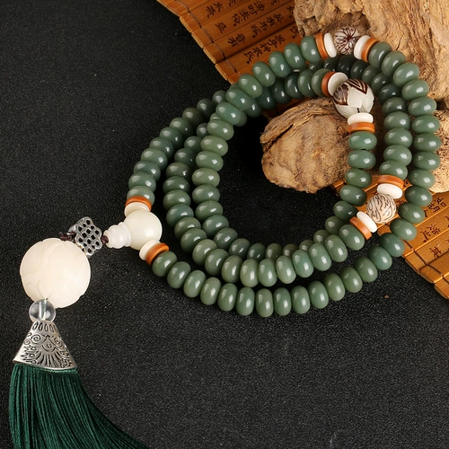 Натуральные зеленые четки бодхи, белое ожерелье, четки из круглых бусин, 108 бусин