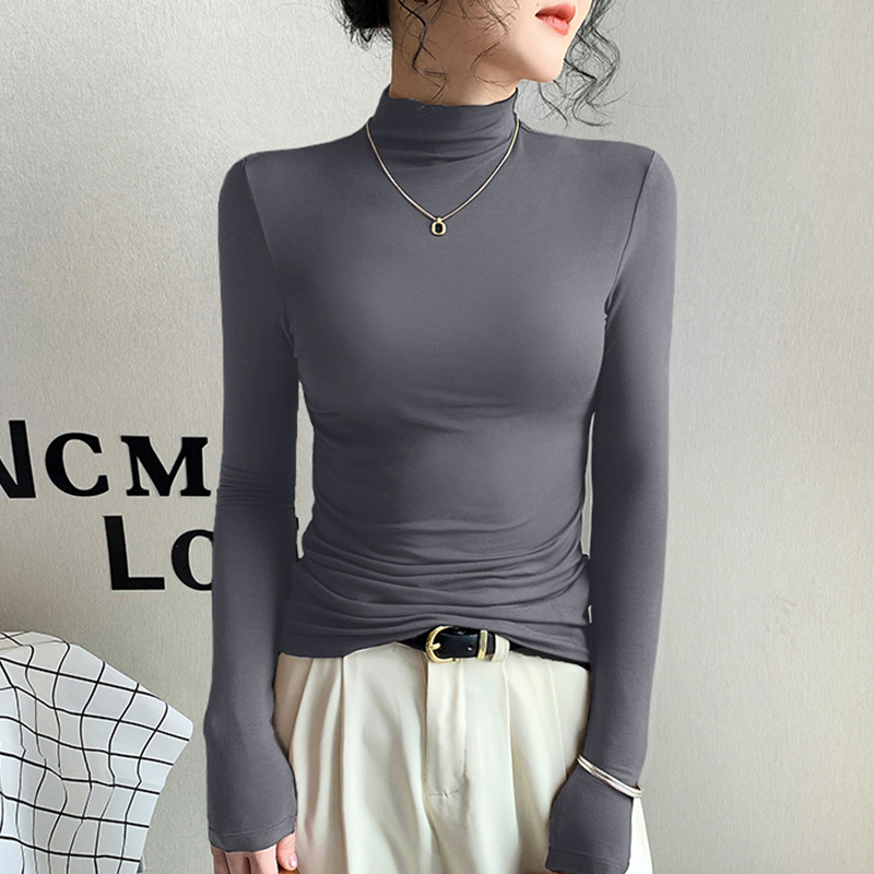 Modal Half-High Collar Base Shirt for Women, Suitable for Spring and Autumn, Slim Fit, Can Be Worn Outside, Stylish and High-End Top, 2026 New Model