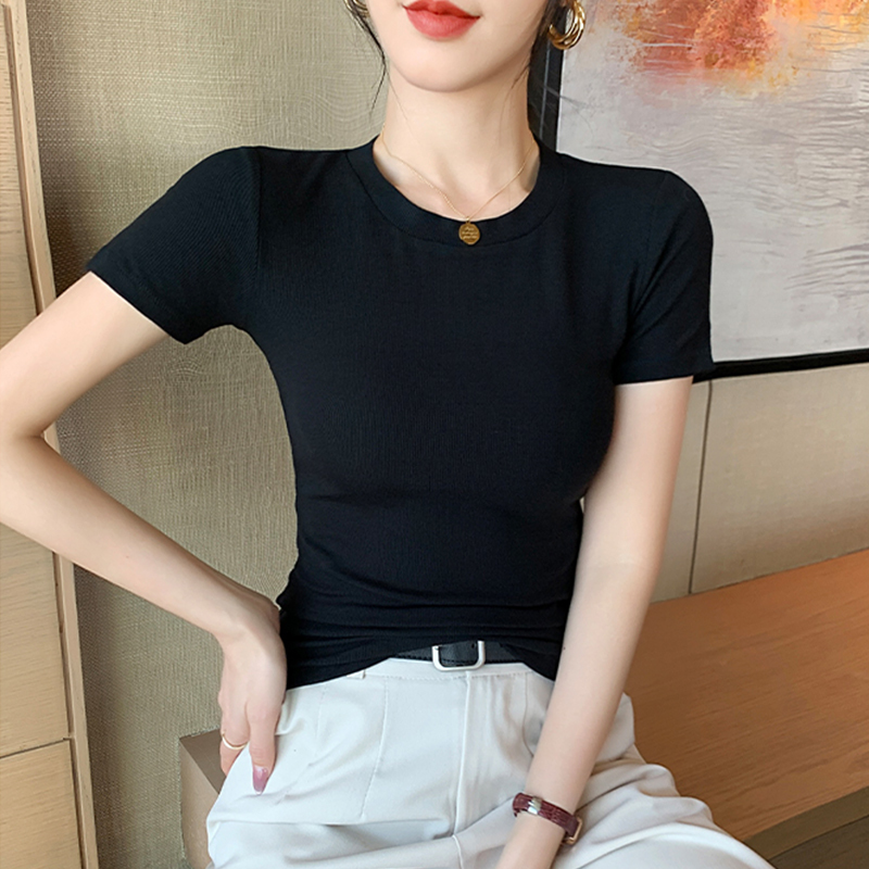 Black Short-Sleeved Round Neck T-Shirt for Women 2026 Summer New Slim Fit Modal Thin Half-Sleeve Top Black Short-Sleeved Round Neck T-Shirt for Women 2026 Summer New Slim Fit Modal Thin Half-Sleeve Top