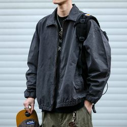 ເສື້ອກັນໜາວຜູ້ຊາຍໃນລະດູໃບໄມ້ປົ່ງແລະລະດູໃບໄມ້ຫຼົ່ນແບບ retro ລ້າງອອກທີ່ຫຍຸ້ງຍາກໃນລະດູໃບໄມ້ປົ່ງແລະລະດູໃບໄມ້ປົ່ງຍີ່ຫໍ້ trendy ວ່າງແລະ versatile ຜ້າຝ້າຍບໍລິສຸດ Detroit workwear jacket