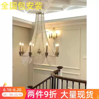American living room crystal lamp retro dining room hotel personality compound building large chandelier Villa staircase long decorative chandelier