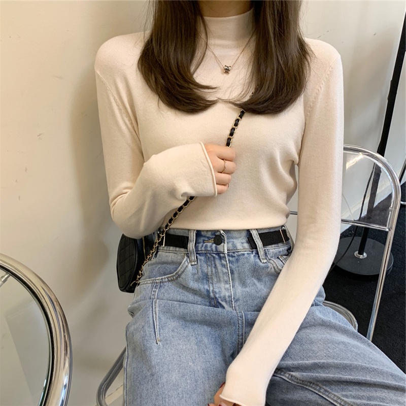 Early autumn 2020 new net red half turtleneck slim sweater bottoming shirt long-sleeved tight-fitting knitted top women
