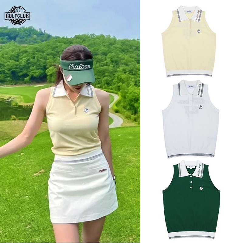 2026 Korean Summer New Golf Women's Shirt Sleeveless Top Slim Fit Age-Reducing Lapel Knitted Casual Shirt