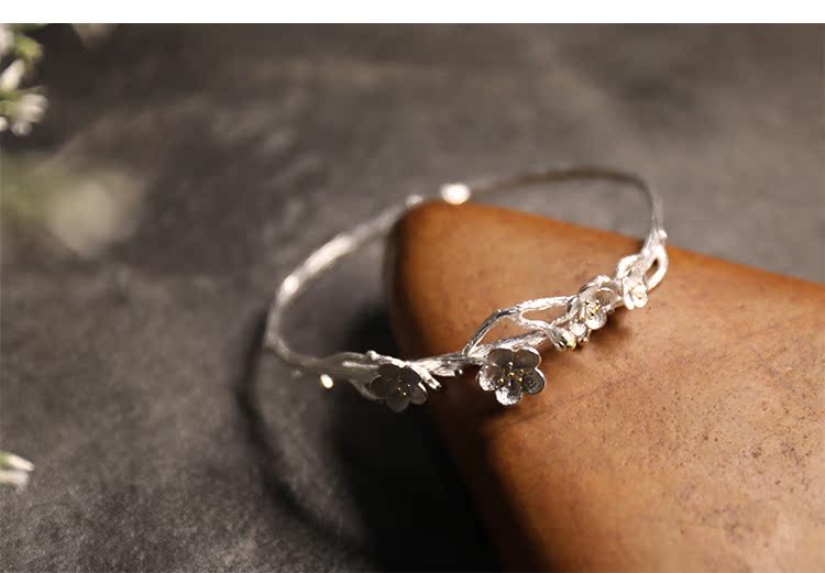 Đức Phật mỉm cười ghi điểm, vòng tay mận bạc 925 Trung Quốc - Vòng đeo tay Cuff vòng cuff bạc