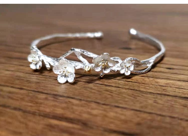 Đức Phật mỉm cười ghi điểm, vòng tay mận bạc 925 Trung Quốc - Vòng đeo tay Cuff vòng cuff bạc