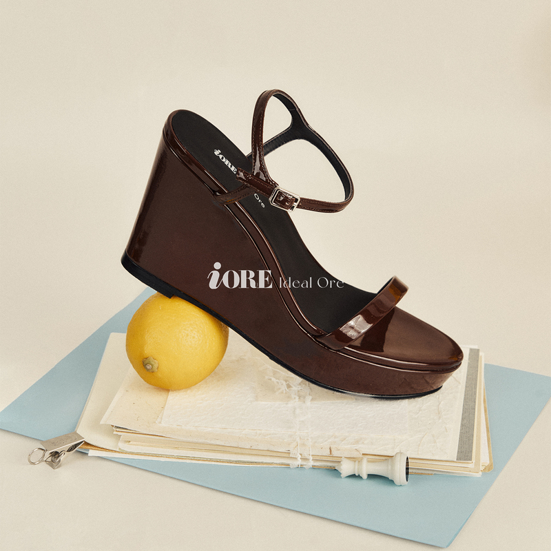 Iore Ideal Mineral Designer Original Design, Re-Imagined Proportions, Simple and Avant-Garde One-Strap Wedge High-Heeled Sandals for Women