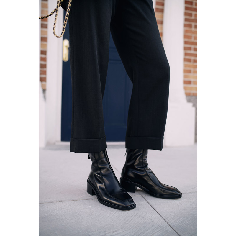 Mao cat GS European and American simple boots butter leather leather rear zipper thick heel square toe short boots