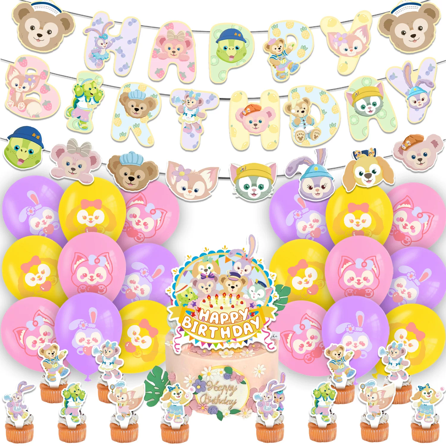 Флажок-украшение для дня рождения в виде медвежонка Stellar Duffy Bear Lina Belle, флаг, воздушный шар, фоновая ткань, вставка для торта