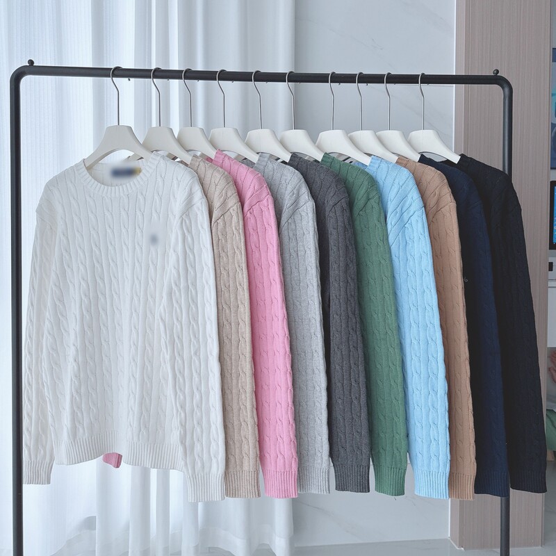 Autumn and Winter Casual Horseback Riding Men's Classic Knitted Cable Thickened Retro College Style Men's Crew Neck Sweater
