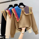 2022 autumn and winter new sweater women's European design sense splicing size doll collar knitted sweater top foreign trend