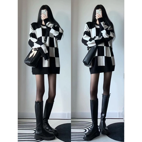 Шахматы, зимний японский атмосферный свитер, оверсайз, изысканный стиль, подходит для подростков