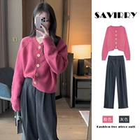 Весенний комплект, розовый свитер, подходит для подростков, в стиле Шанель