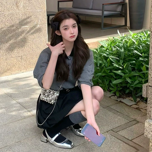 Футболка polo, летняя сексуальная футболка с коротким рукавом, рукава фонарики, подходит для подростков, французский стиль