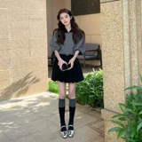 Футболка polo, летняя сексуальная футболка с коротким рукавом, рукава фонарики, подходит для подростков, французский стиль