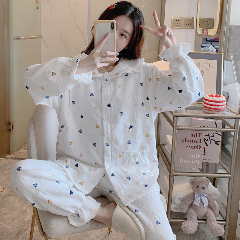 Autumn and winter confinement clothes for pregnant women pajamas for postpartum women during pregnancy air cotton thickened warm home clothes for November