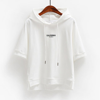 White short-sleeved sweatshirt hooded loose cotton ins