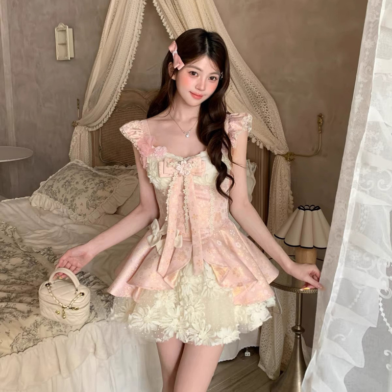 Beautiful Early Summer Heavy-Duty Design Two-Piece Dress for Women 2026 New Style Petite Birthday Princess Short Dress