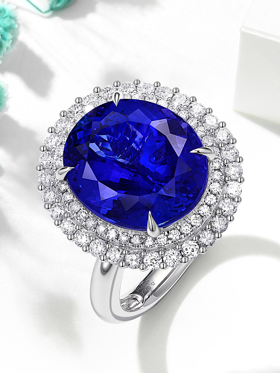Hình bầu dục 8ct5A đá quý tanzanite màu xanh hoàng gia được khảm kim cương mặt dây chuyền đa năng thiết kế cổ điển tùy chỉnh