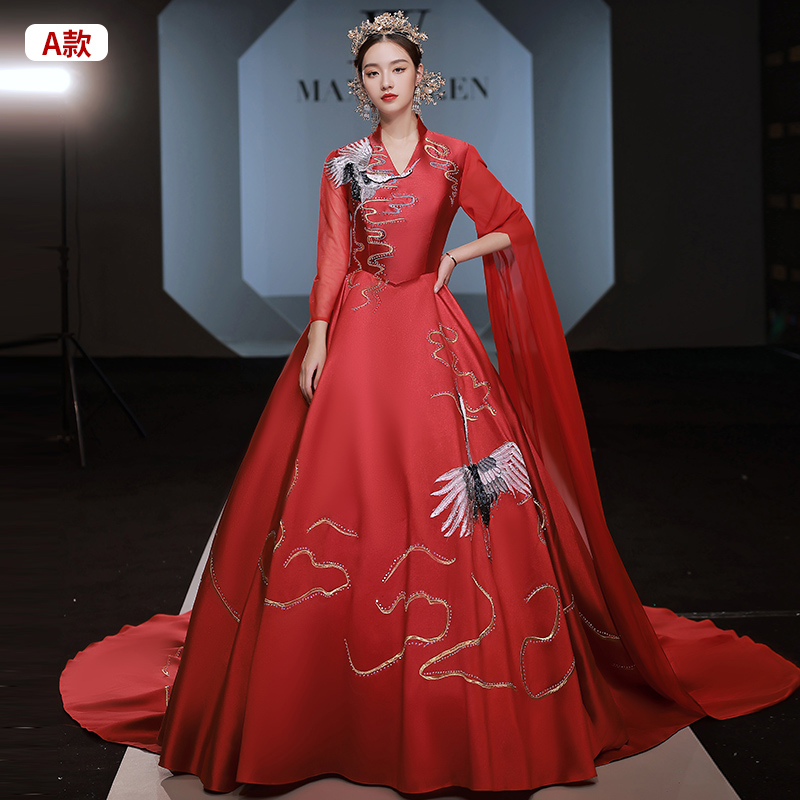 Nine -year -old shop seven colors of color wedding dress national tide Chinese style model walking cheongsam long performance high -end atmospheric zither performance art test hosted dress girl Nine -year -old shop seven colors of color wedding dress national tide Chinese style model walking cheongsam long performance high -end atmospheric zither performance art test hosted dress girl