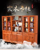 Red Huanghua pear color Chinese solid wood carving chicken wing wood color Bogu shelf bookcase antique elm wood bookshelf Home Office