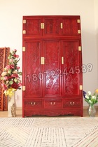 Huanghua pear color solid wood three-door top box cabinet carved section tenon structure thickened copper large apartment antique