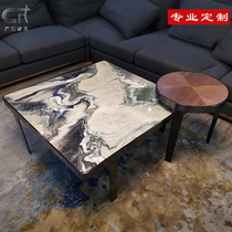 Marble coffee table Nordic square simple modern stainless steel American light luxury creative living room full tea table