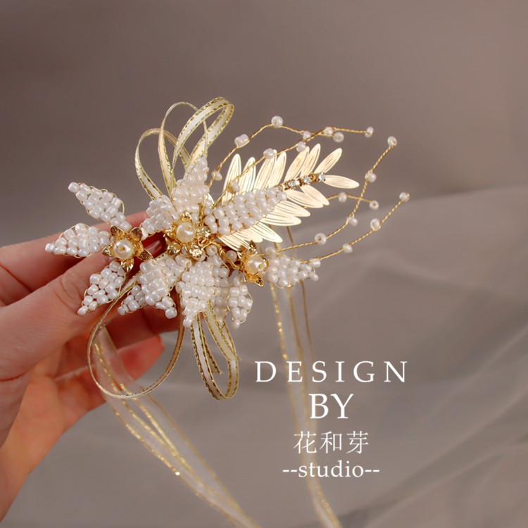 2021 new meritocratic reworked flowers gold leaf sentets wrist flower bridal bridesmaid wedding performance active bracelet