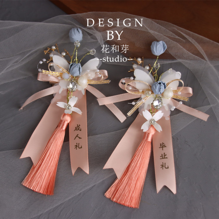 Original fine hand - made blue champagne butterfly bra - flower graduation adult ceremony bridesmaid wedding brooch