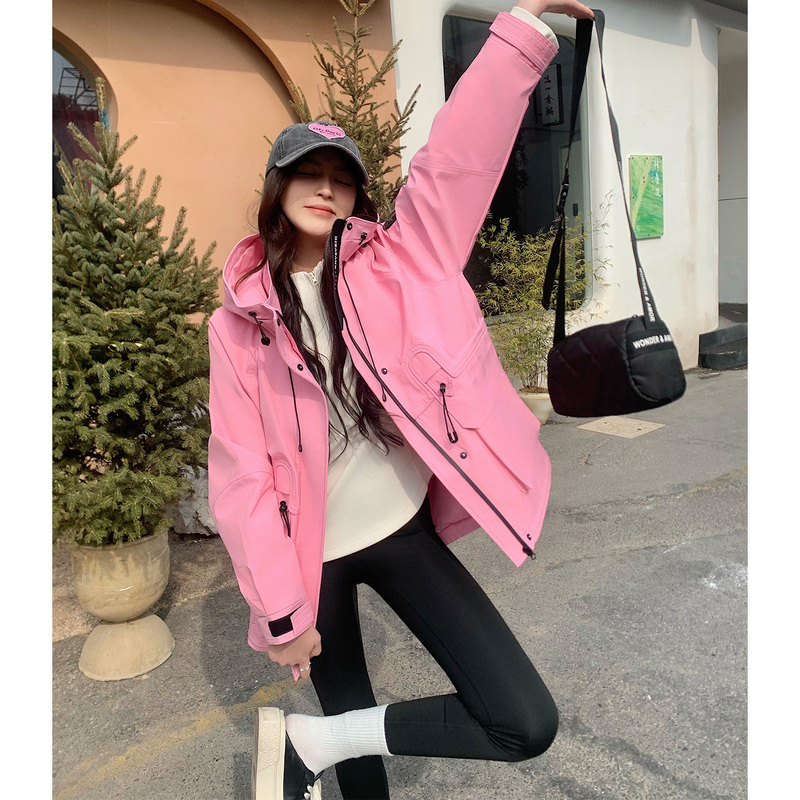 Workwear Jacket for Women 2026 Spring and Autumn New Style Loose Casual Outdoor Sports Jacket Top Hooded Windbreaker Coat