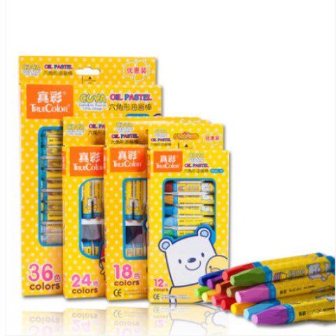 True color oil painting stick 48 colors 36 colors 24 colors 18 colors 12 colorful students children's hexagonal crayon learning art supplies